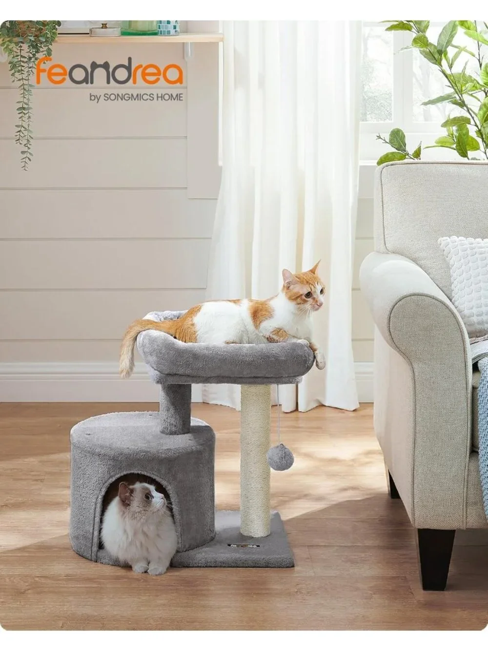 New Cat Tree Tower, Light Gray Condo with Sisal Scratching Post for Kittens